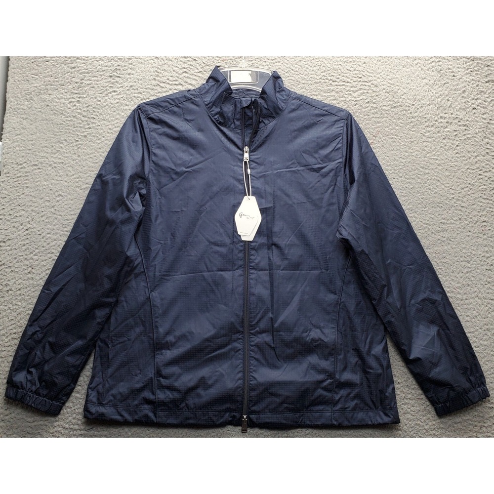 Greg Norman DWR Rain Windbreaker Golf Jacket Womens L Navy Long Sleeve Full Zip